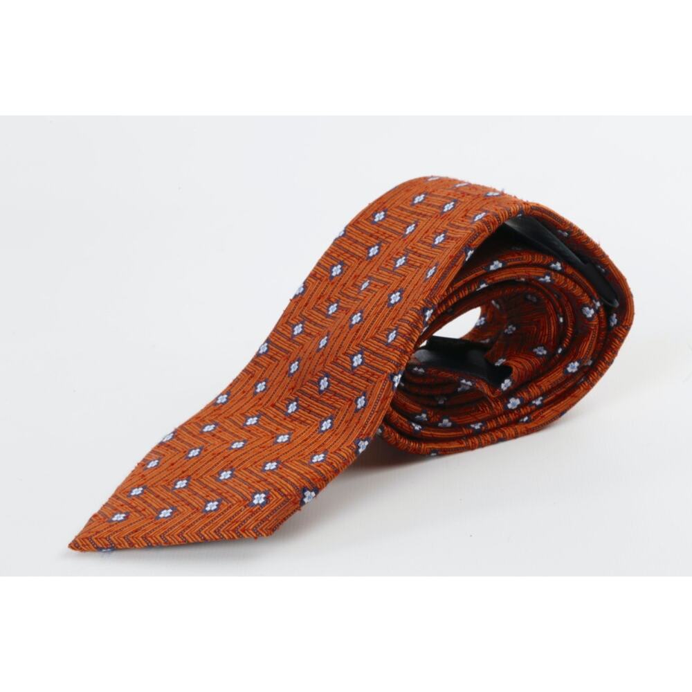 Ermenegildo Zegna Tie Rust Orange Blue Geometric Silk Jacquard Luxury Necktie